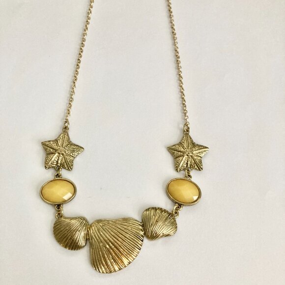 Gold Sea Shell Starfish Bib Necklace Plated Sea Life Island Nautical Beach 20" - Picture 9 of 14